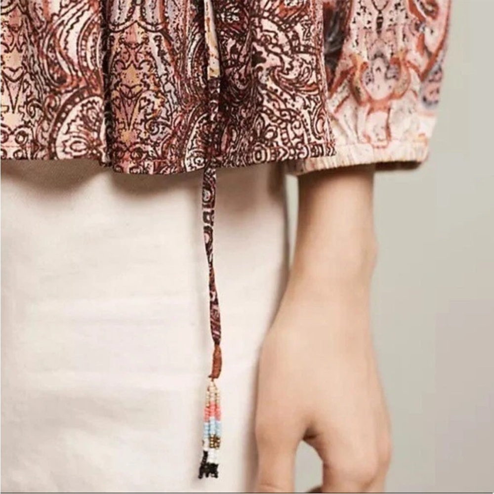 Anthropologie RAGA NWT Evalona Paisley Boho Blouse Peasant Red Bell Sleeve Top - Picture 4 of 9